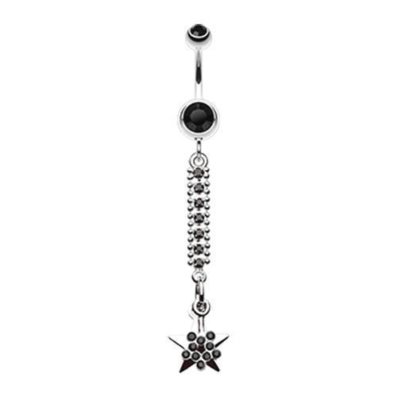 Black Twinkling Journey to the Stars Dangle Belly Ring 14G (1.6mm) Length: 3/8″ (10mm)