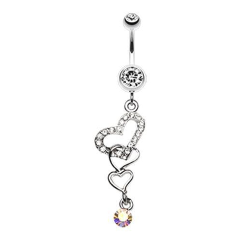Clear Alluring Jeweled Heart Dangle Belly Ring 14G (1.6mm) Length: 3/8″ (10mm)
