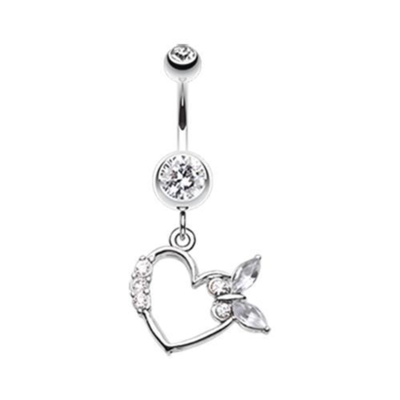 Clear Butterfly Romance Dangle Belly Ring 14G (1.6mm) Length: 3/8″ (10mm)