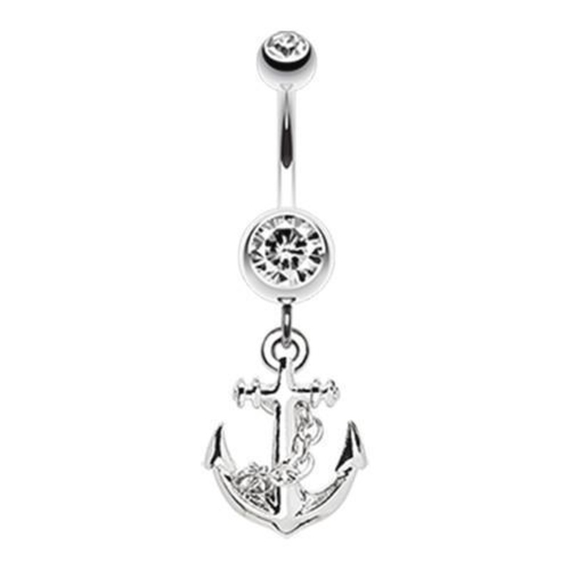 Clear Classic Anchor Dangle Belly Ring 14G (1.6mm) Length: 3/8″ (10mm)