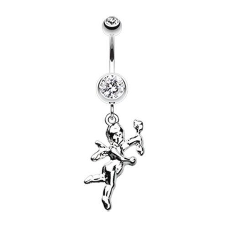 Clear Cupids Love Dangle Belly Ring 14G (1.6mm) Length: 3/8″ (10mm)