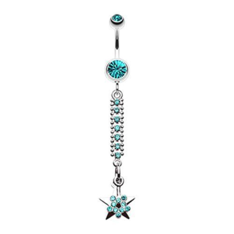 Teal Twinkling Journey to the Stars Dangle Belly Ring 14G (1.6mm) Length: 3/8″ (10mm)