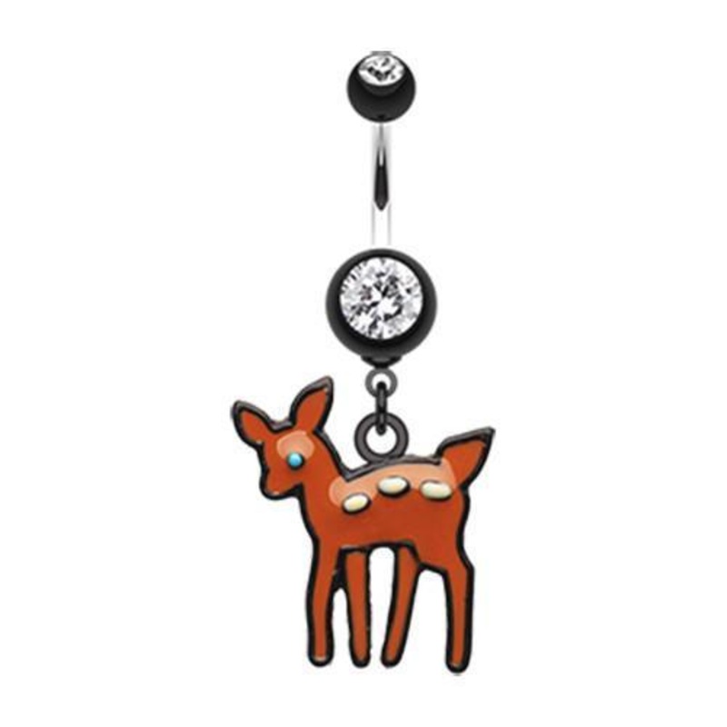 Black Adorable Fawn Dangle Belly Ring 14G (1.6mm) Length: 3/8″ (10mm)