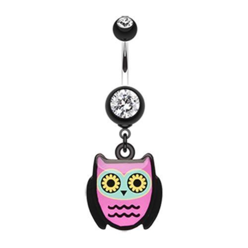 Black Cute Owl Dangle Belly Ring 14G (1.6mm) Length: 3/8″ (10mm)