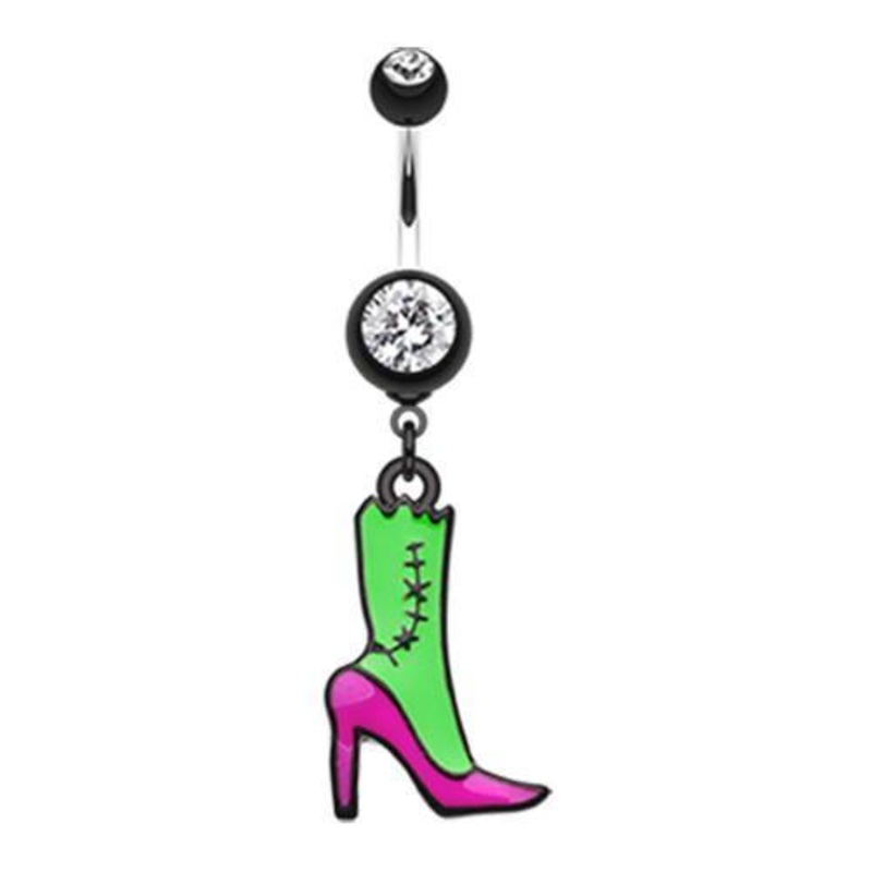 Black Lady Zombie Dangle Belly Ring 14G (1.6mm) Length: 3/8″ (10mm)