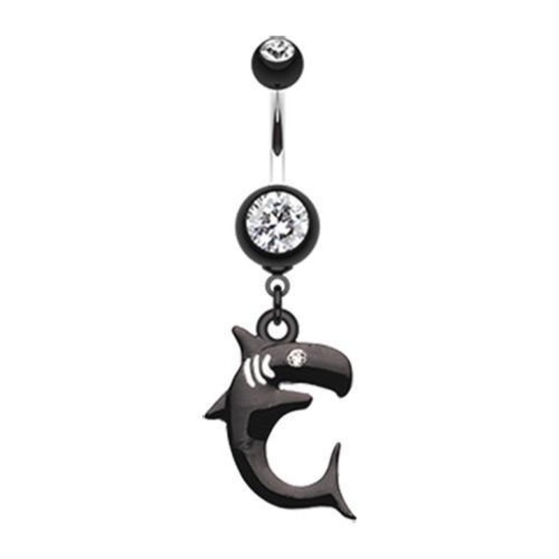 Black Shark Attack! Dangle Belly Ring 14G (1.6mm) Length: 3/8″ (10mm)