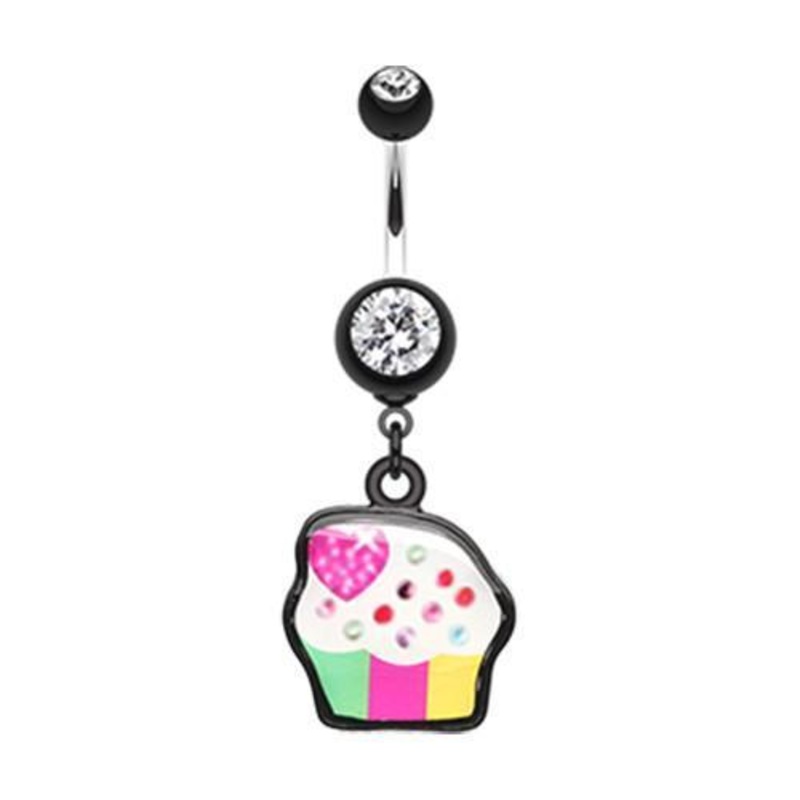 Black Sweet Tooth Cupcake Dangle Belly Ring 14G (1.6mm) Length: 3/8″ (10mm)