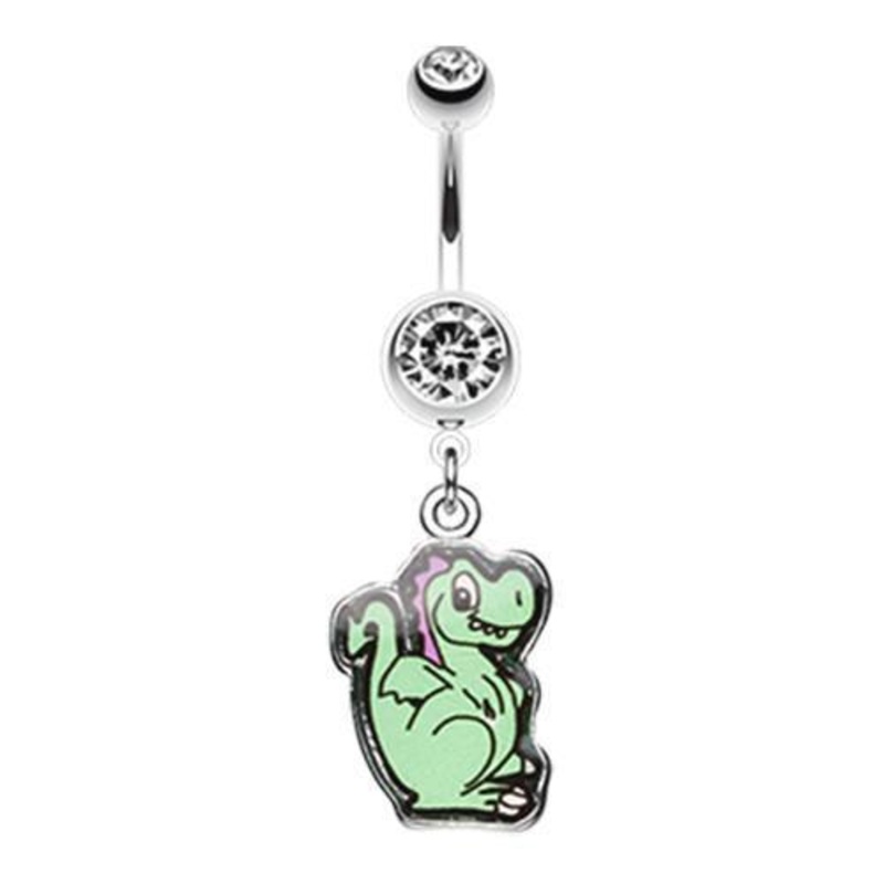 Clear Bashful Dinosaur Dangle Belly Ring 14G (1.6mm) Length: 3/8″ (10mm)