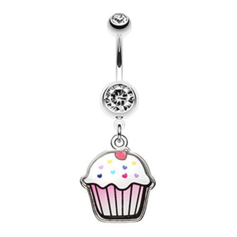 Clear Cute Cupcake Dangle Belly Ring 14G (1.6mm) Length: 3/8″ (10mm)