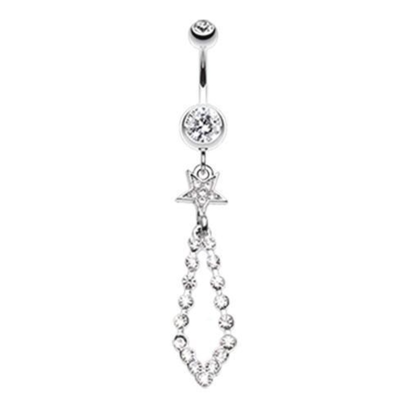 Clear Dazzle Loops Star Dangle Belly Ring 14G (1.6mm) Length: 3/8″ (10mm)