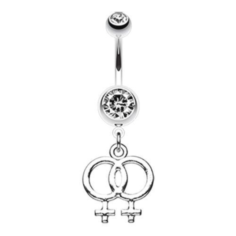 Clear Double Female Symbol Gay Pride Dangle Belly Ring 14G (1.6mm) Length: 3/8″ (10mm)