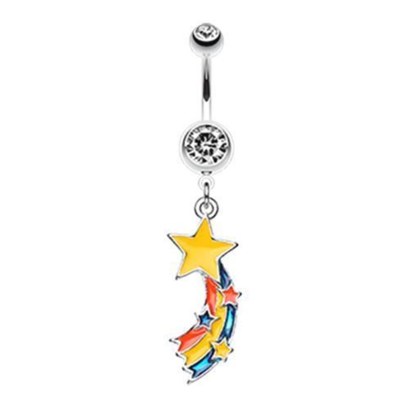 Yellow Shooting Star Splash Dangle Belly Ring 14G (1.6mm) Length: 3/8″ (10mm)