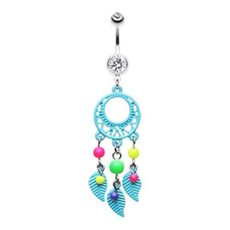 Aqua Enchanted Loop Dream Catcher Dangle Belly Ring 14G (1.6mm) Length: 3/8″ (10mm)