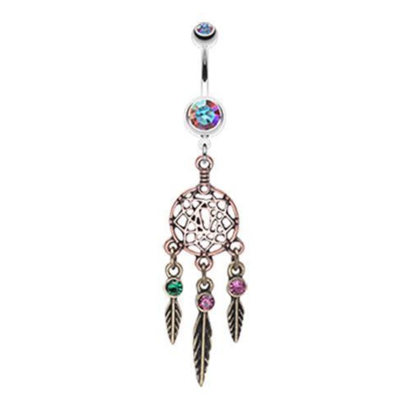 Aurora Borealis Majestic Elegance Dream Catcher Dangle Belly Ring 14G (1.6mm) Length: 3/8″ (10mm)