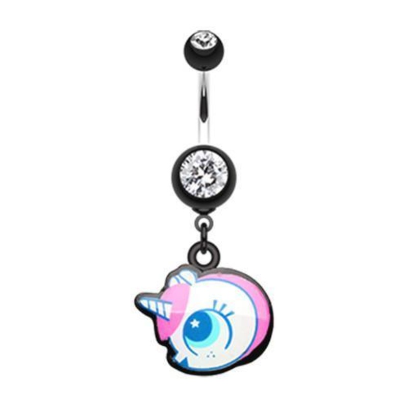 Black Baby Unicorn Dangle Belly Ring 14G (1.6mm) Length: 3/8″ (10mm)