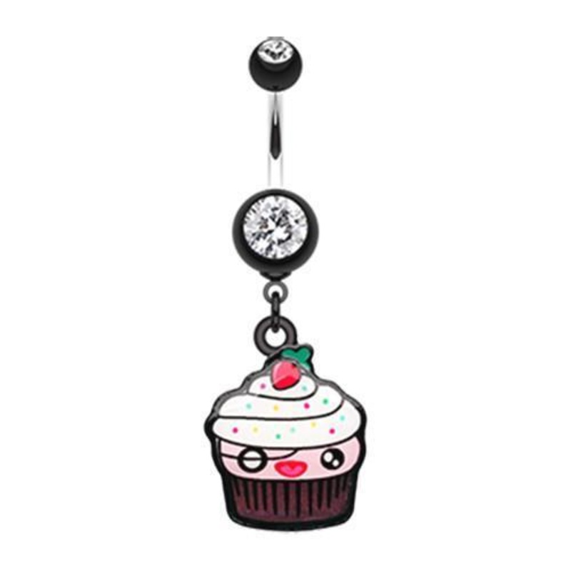 Black Betty Cupcake Dangle Belly Ring 14G (1.6mm) Length: 3/8″ (10mm)