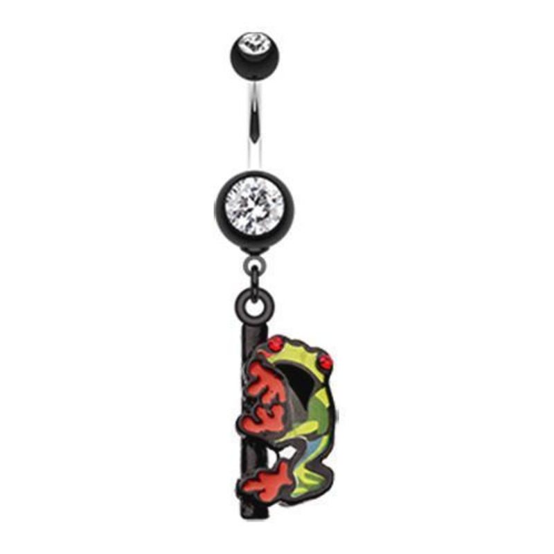Black Dangling Gem Frog Dangle Belly Ring 14G (1.6mm) Length: 3/8″ (10mm)