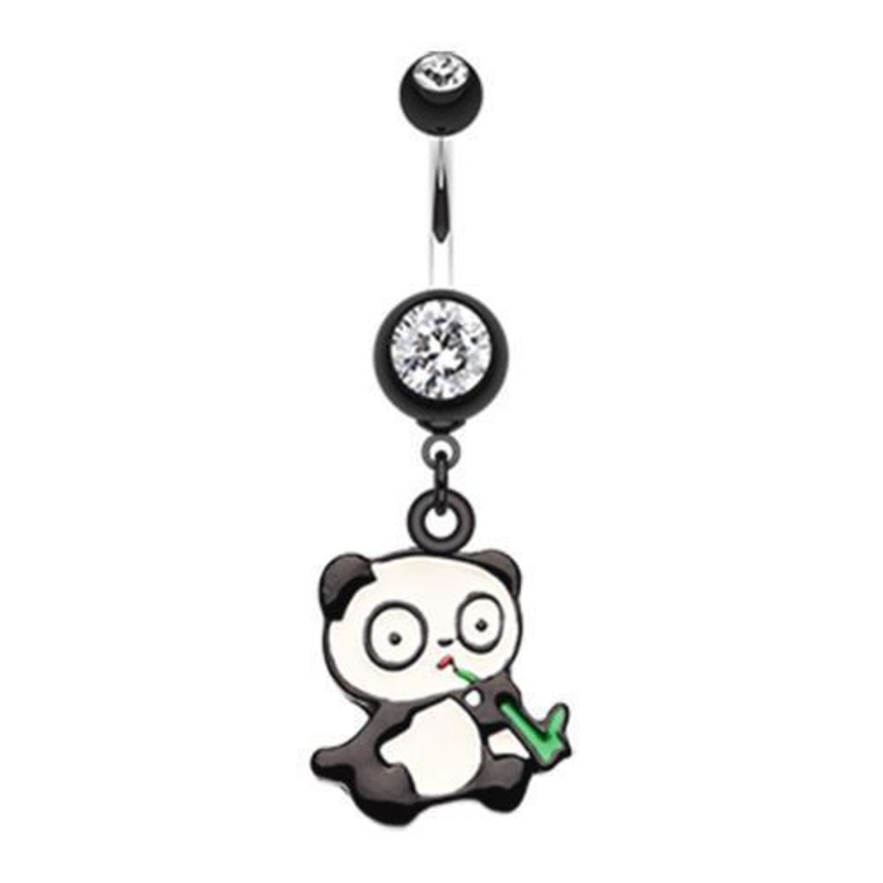 Black Darling Panda Bear Dangle Belly Ring 14G (1.6mm) Length: 3/8″ (10mm)