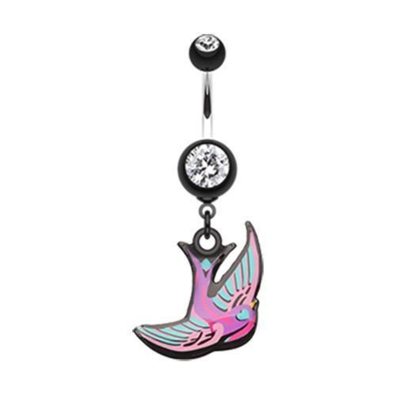 Black Freedom Bird Dangle Belly Ring 14G (1.6mm) Length: 3/8″ (10mm)