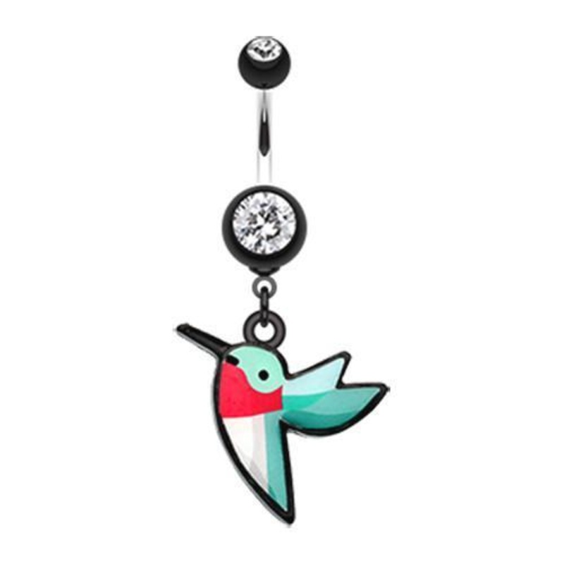 Black Hummingbird Dangle Belly Ring 14G (1.6mm) Length: 3/8″ (10mm)