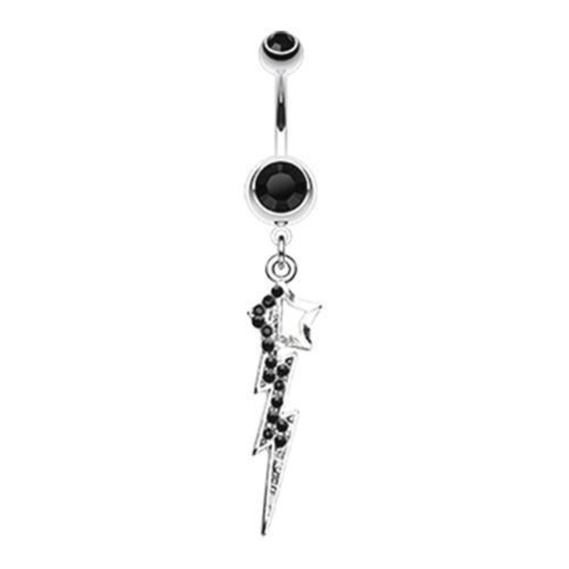 Black Lightning Star Dangle Belly Ring 14G (1.6mm) Length: 3/8″ (10mm)
