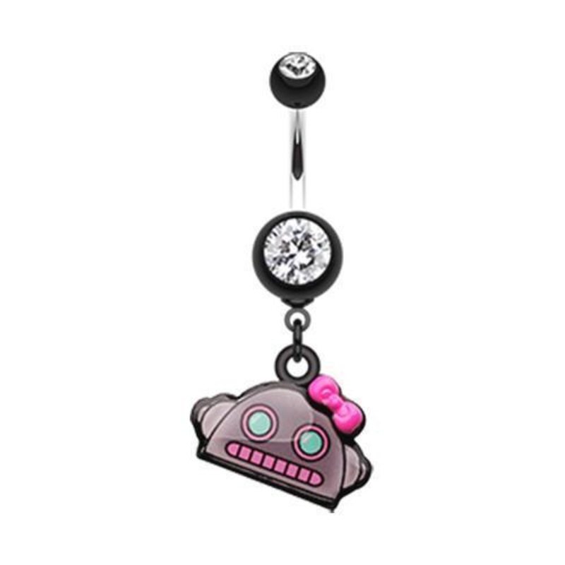 Black Lilly-Bot Dangle Belly Ring 14G (1.6mm) Length: 3/8″ (10mm)