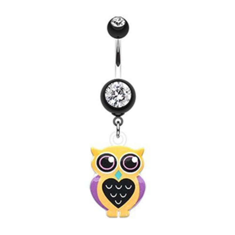 Black Owl Love Dangle Belly Ring 14G (1.6mm) Length: 3/8″ (10mm)