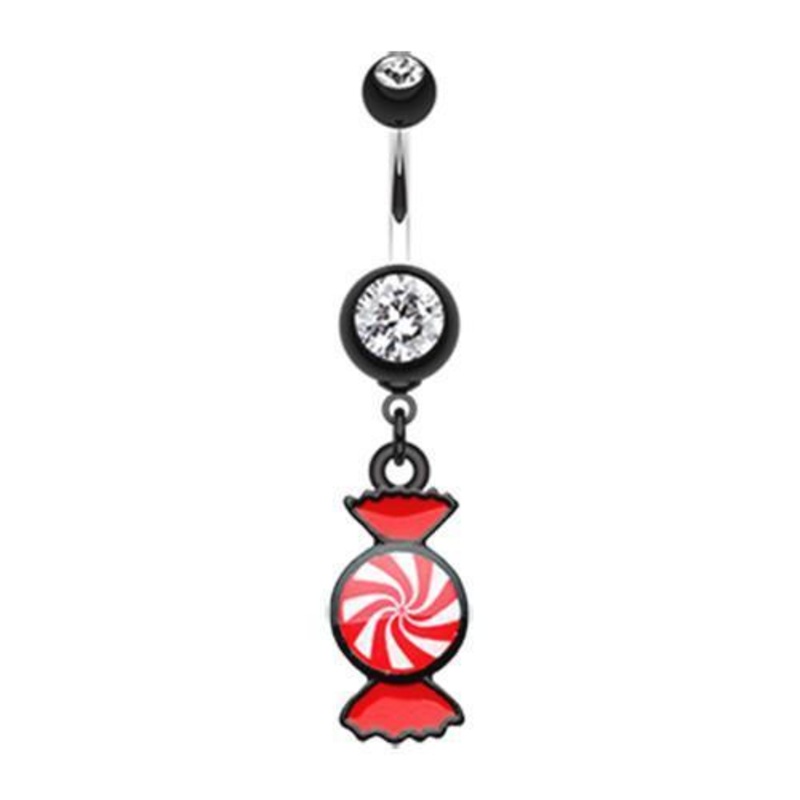 Black Sugar Swirls Candy Dangle Belly Ring 14G (1.6mm) Length: 3/8″ (10mm)