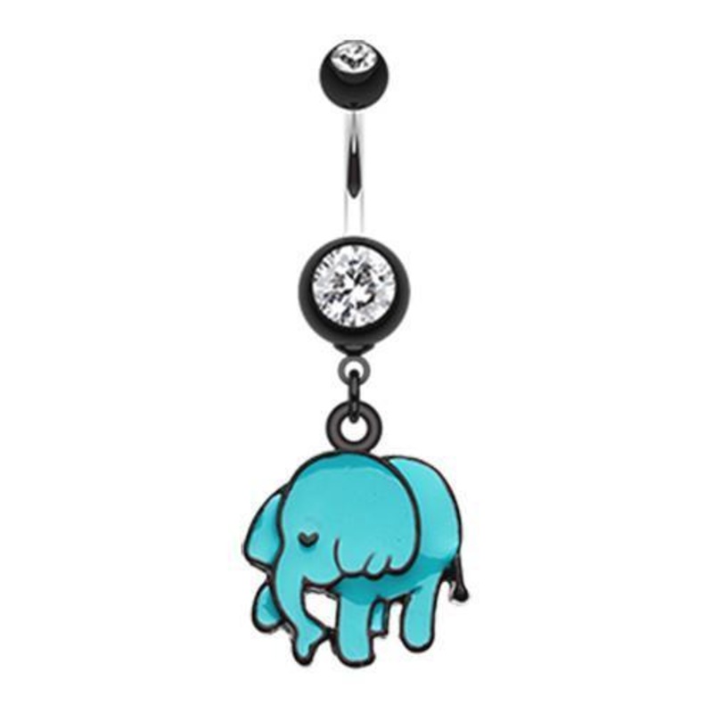 Black Super Cute Elephant Dangle Belly Ring 14G (1.6mm) Length: 3/8″ (10mm)