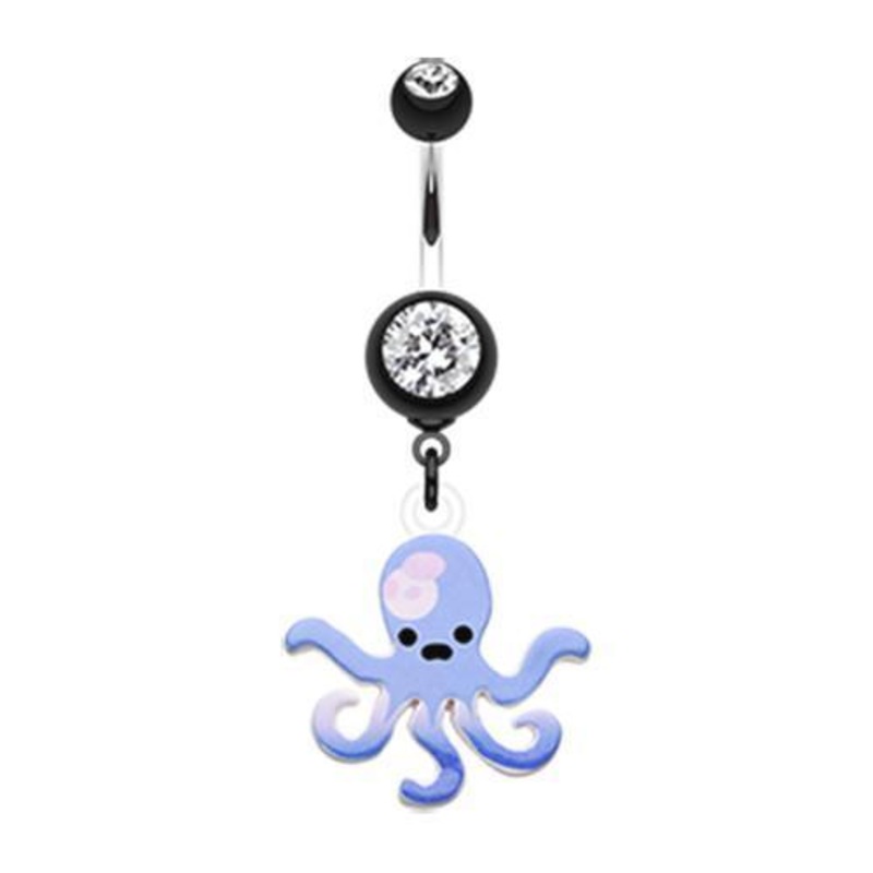 Black Super Sweet Octopus Dangle Belly Ring 14G (1.6mm) Length: 3/8″ (10mm)
