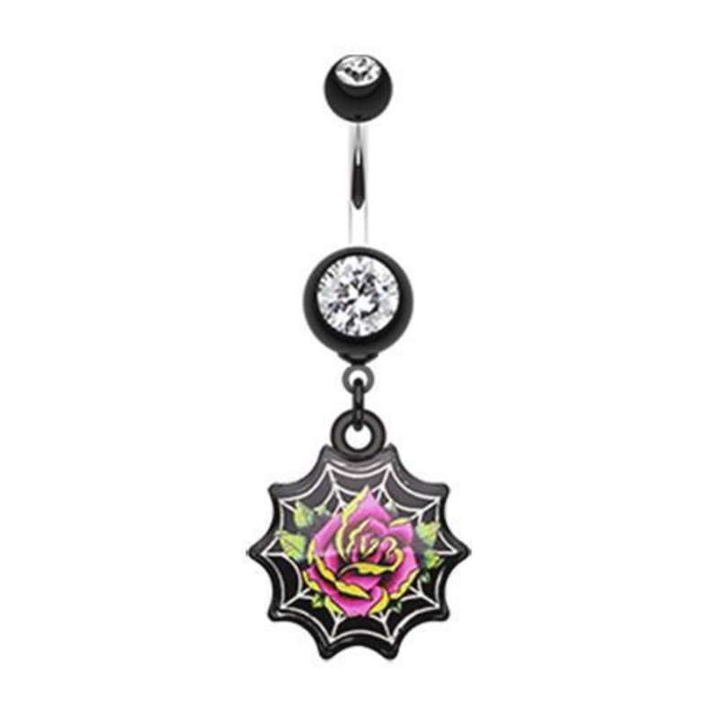 Black Widow’s Rose Dangle Belly Ring 14G (1.6mm) Length: 3/8″ (10mm)