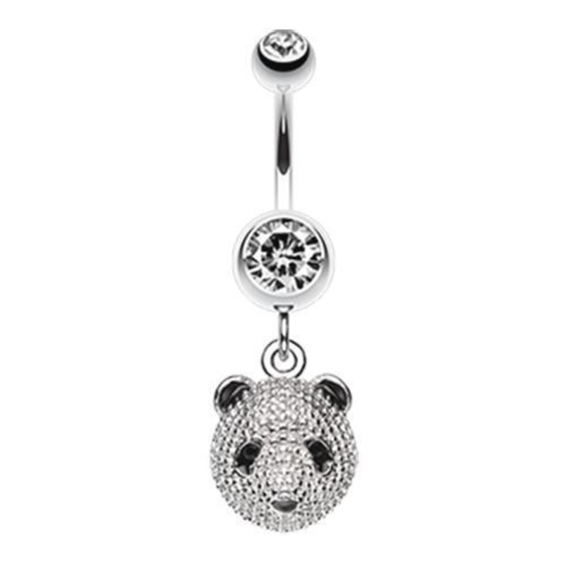 Clear Adorable Panda Dangle Belly Ring 14G (1.6mm) Length: 3/8″ (10mm)