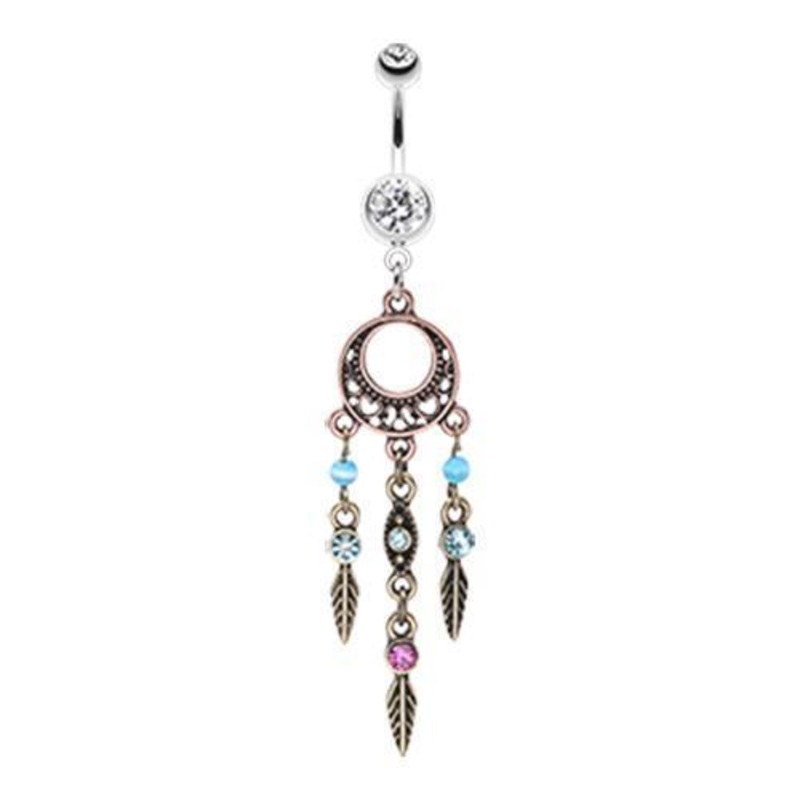 Clear Beautiful Vintage Style Dream Catcher Dangle Belly Ring 14G (1.6mm) Length: 3/8″ (10mm)