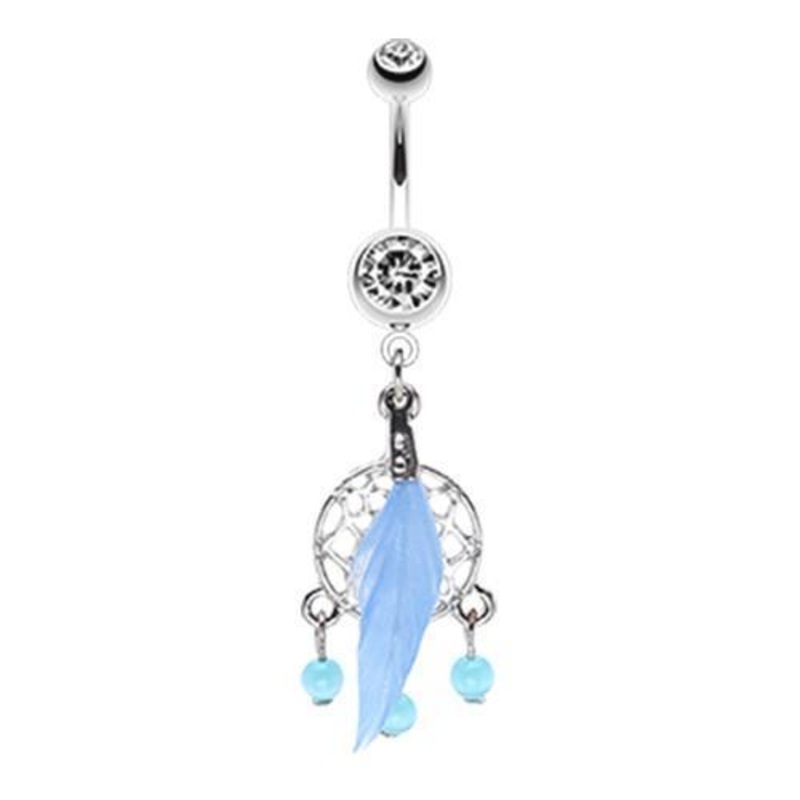 Clear Classic Dream Catcher Dangle Belly Ring 14G (1.6mm) Length: 3/8″ (10mm)