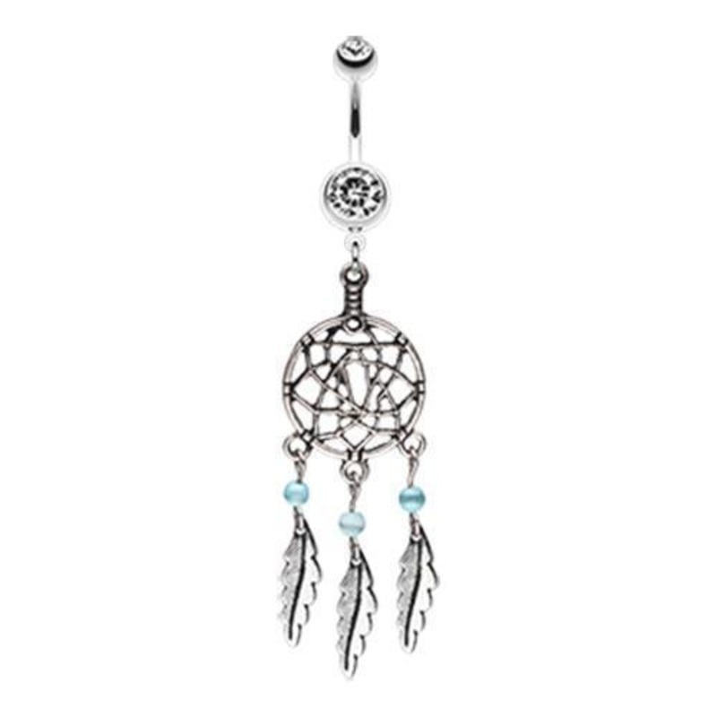 Clear Classic Pewter Dream Catcher Dangle Belly Ring 14G (1.6mm) Length: 3/8″ (10mm)