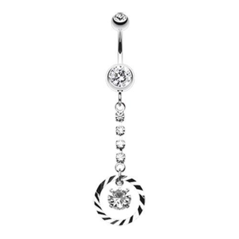 Clear Eternity Gem Sparkle Dangle Belly Ring 14G (1.6mm) Length: 3/8″ (10mm)