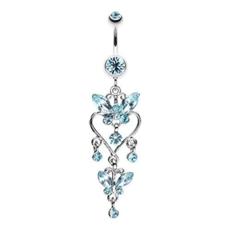 Aqua Butterfly Extravagance Dangle Belly Ring 14G (1.6mm) Length: 3/8″ (10mm)