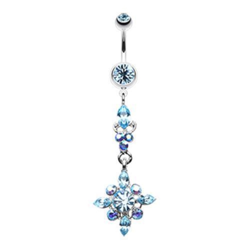 Aqua Dangling Shine Drops Dangle Belly Ring 14G (1.6mm) Length: 3/8″ (10mm)