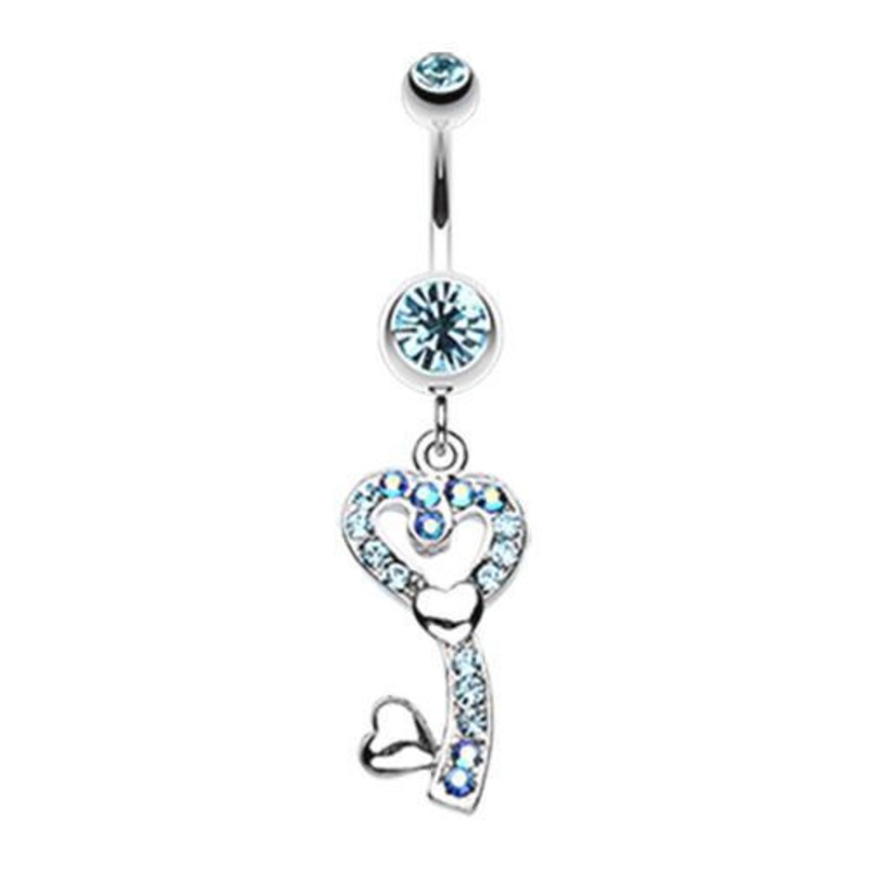 Aqua My Heart’s Key Dangle Belly Ring 14G (1.6mm) Length: 3/8″ (10mm)