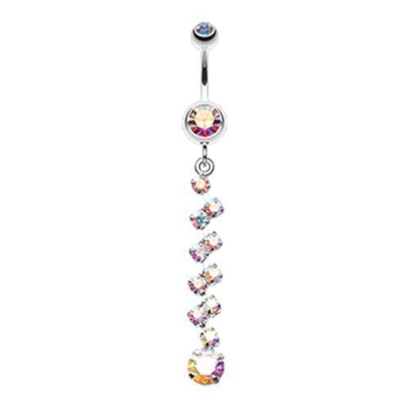 Aurora Borealis Journey Tier Sparkle Dangle Belly Ring 14G (1.6mm) Length: 3/8″ (10mm)
