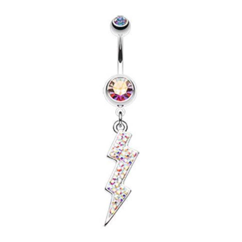 Aurora Borealis Lightning Bolt Radiance Dangle Belly Ring 14G (1.6mm) Length: 3/8″ (10mm)