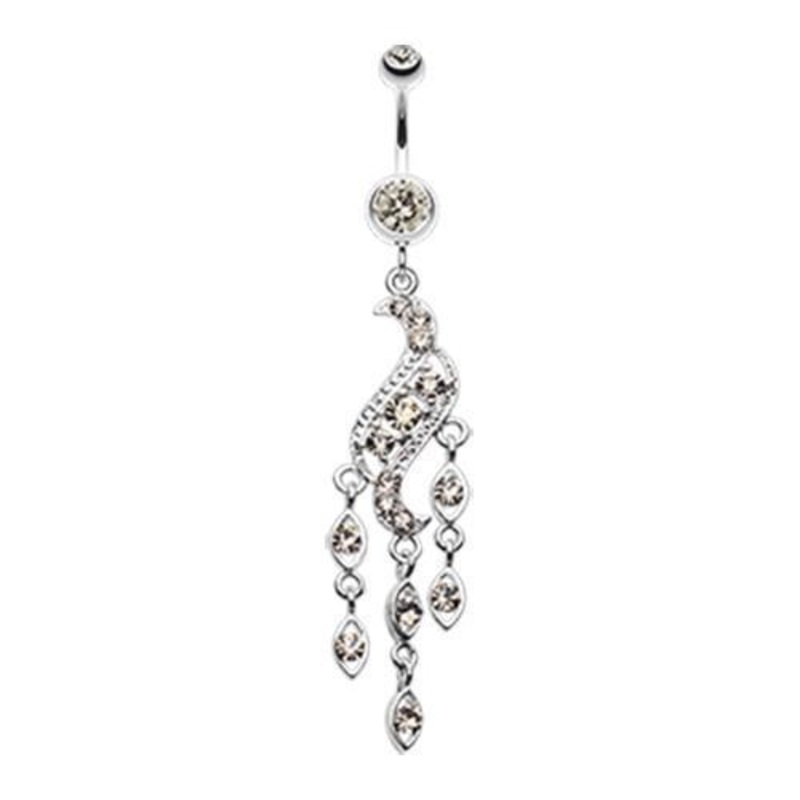 Black Diamond Sparkle Wave Drops Dangle Belly Ring 14G (1.6mm) Length: 3/8″ (10mm)