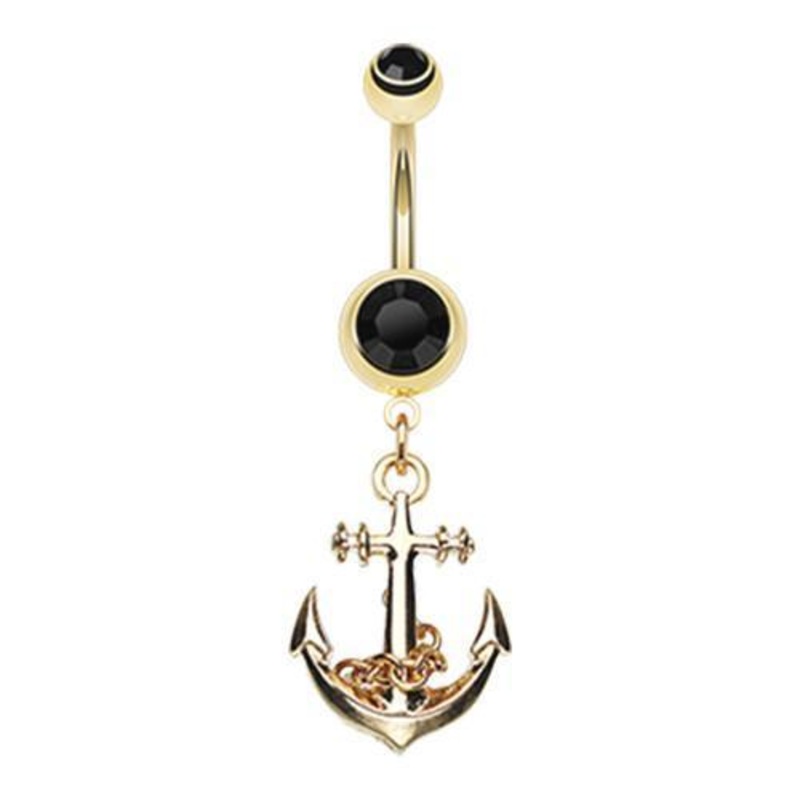 Black Golden Classic Anchor Dangle Belly Ring 14G (1.6mm) Length: 3/8″ (10mm)
