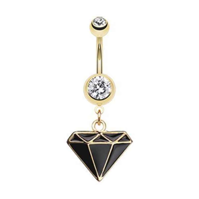 Black Golden Diamond Cut Dangle Belly Ring 14G (1.6mm) Length: 3/8″ (10mm)