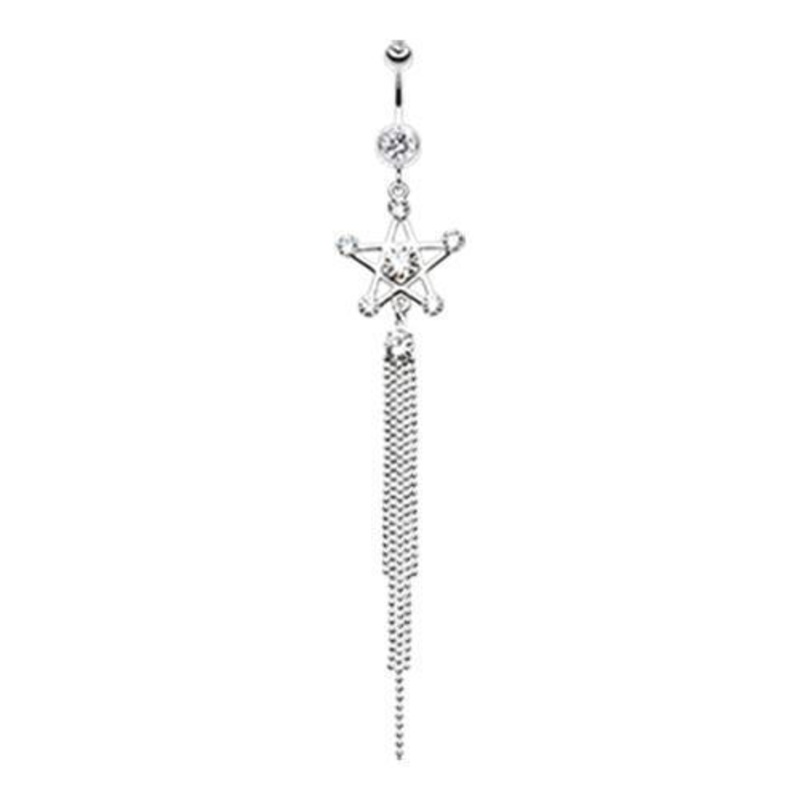 Clear Bright Points Star Dangle Belly Ring 14G (1.6mm) Length: 3/8″ (10mm)