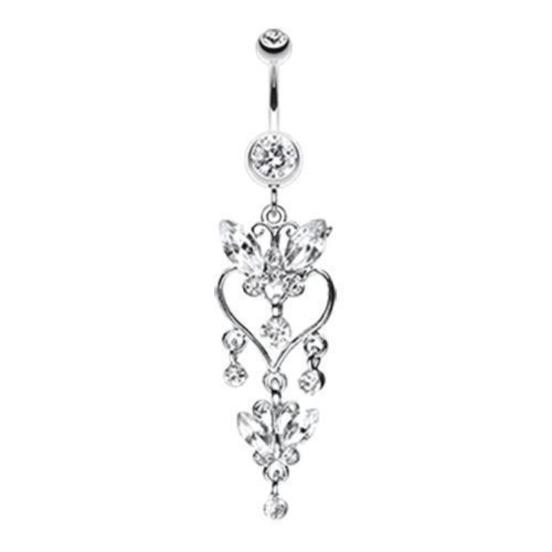 Clear Butterfly Extravagance Dangle Belly Ring 14G (1.6mm) Length: 3/8″ (10mm)