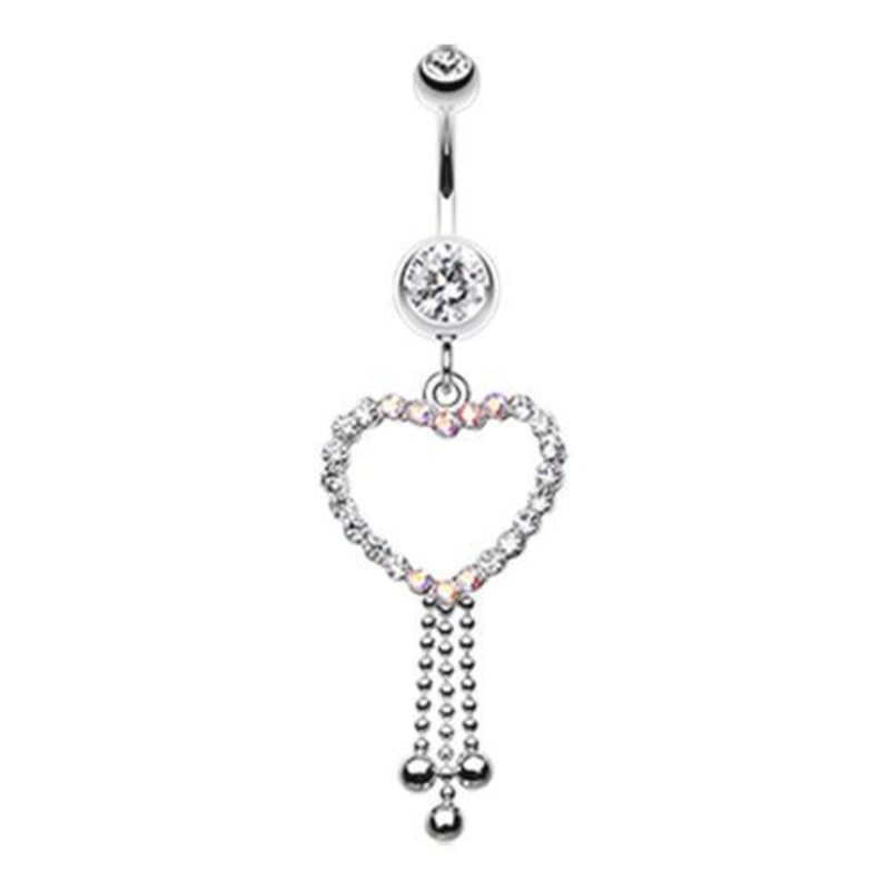 Clear Captivating Heart Dangle Belly Ring 14G (1.6mm) Length: 3/8″ (10mm)