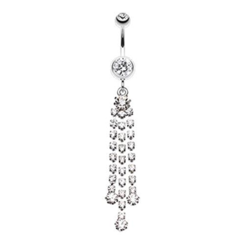 Clear Cascading Sparkle Dangle Belly Ring 14G (1.6mm) Length: 3/8″ (10mm)