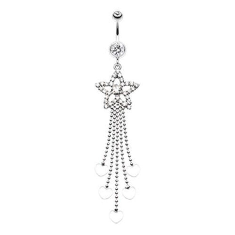 Clear Enchanting Shooting Star Dangle Belly Ring 14G (1.6mm) Length: 3/8″ (10mm)