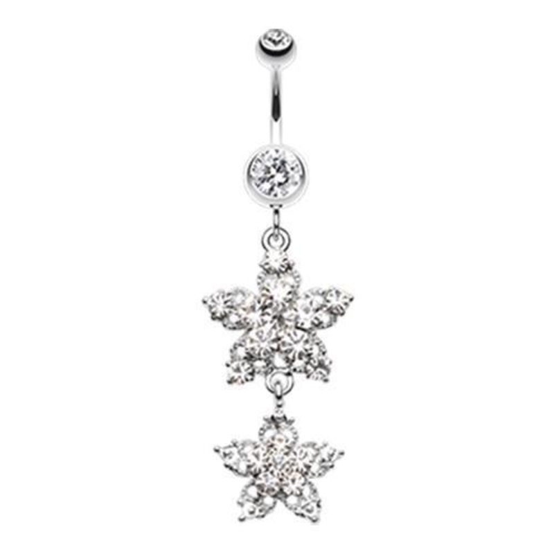 Clear Fleur Glorieux Dangle Belly Ring 14G (1.6mm) Length: 3/8″ (10mm)